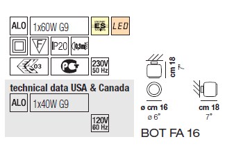 Светильник  потолочный/настенный врезной (Светильник точечный) Vistosi Bot - bot-fa-16